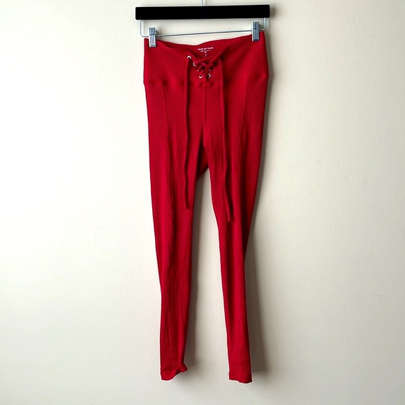 Year of Ours Deep Red High Rise Ribbed Lace Up football leggings size Medium - Picture 2 of 7